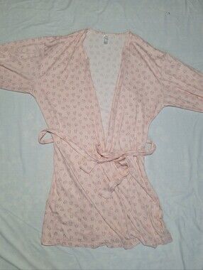 NWOT Flora Nikrooz Pink Hearts Lightweight Soft Kimono Robe, Large